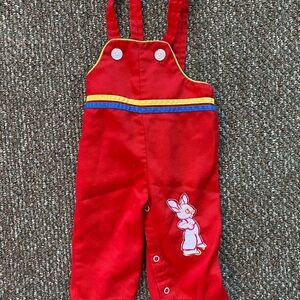 Vintage Red Overalls with Bunny Patch